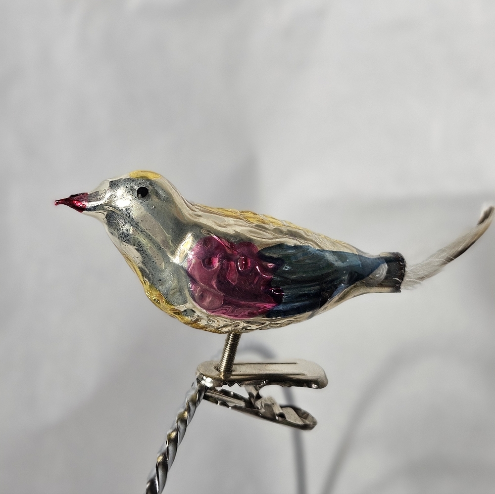 Vintage Bird with Feather Tail Clip-On Christmas Holiday Tree Ornament - Picture 2 of 6